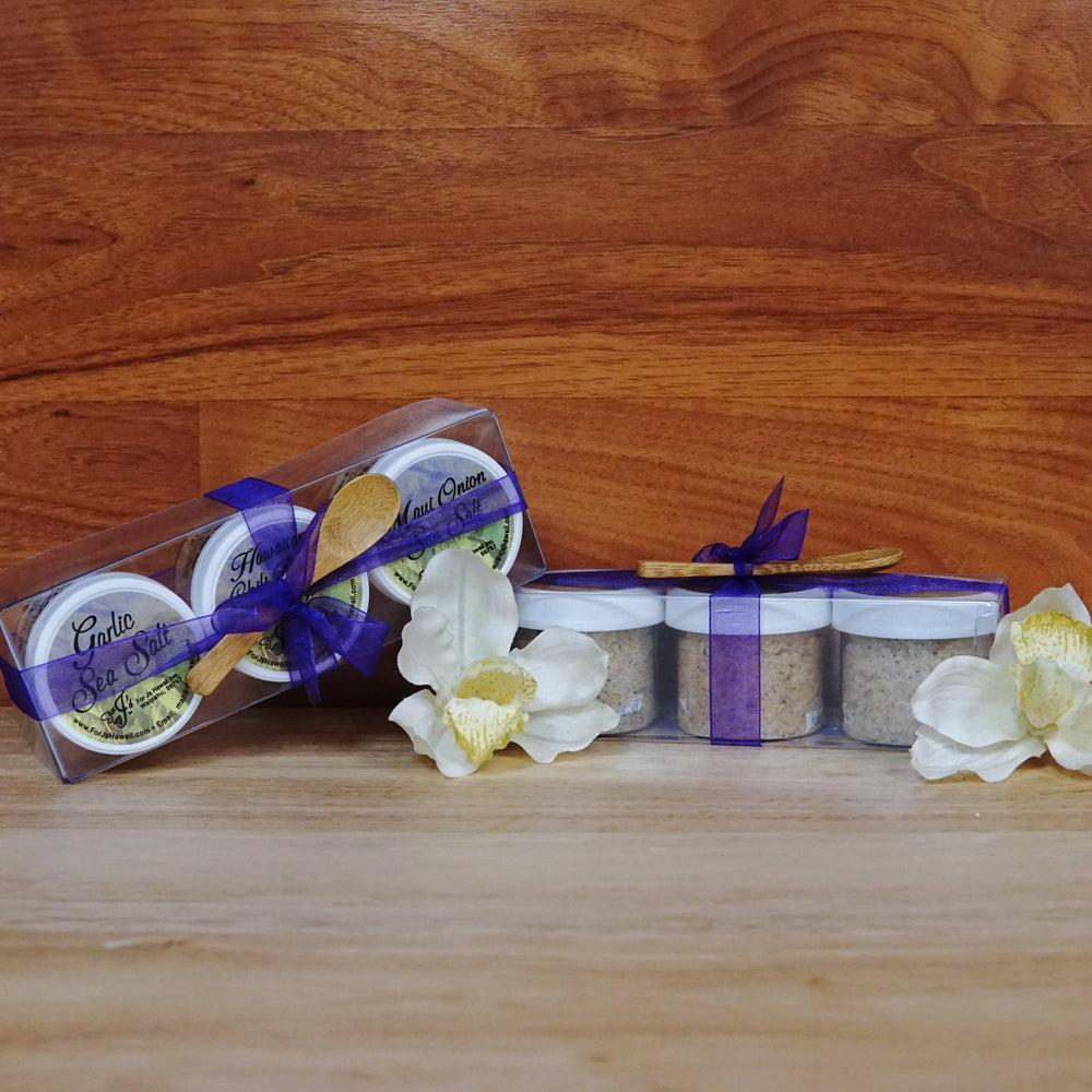 Islander's Salt Trio on a wooden background.