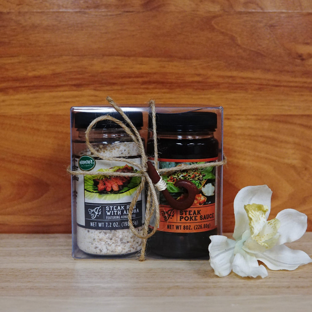 Steak Poke Gift Box on a wooden background.