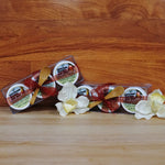 Tropical Sweet Sugar Trio on a wooden background.